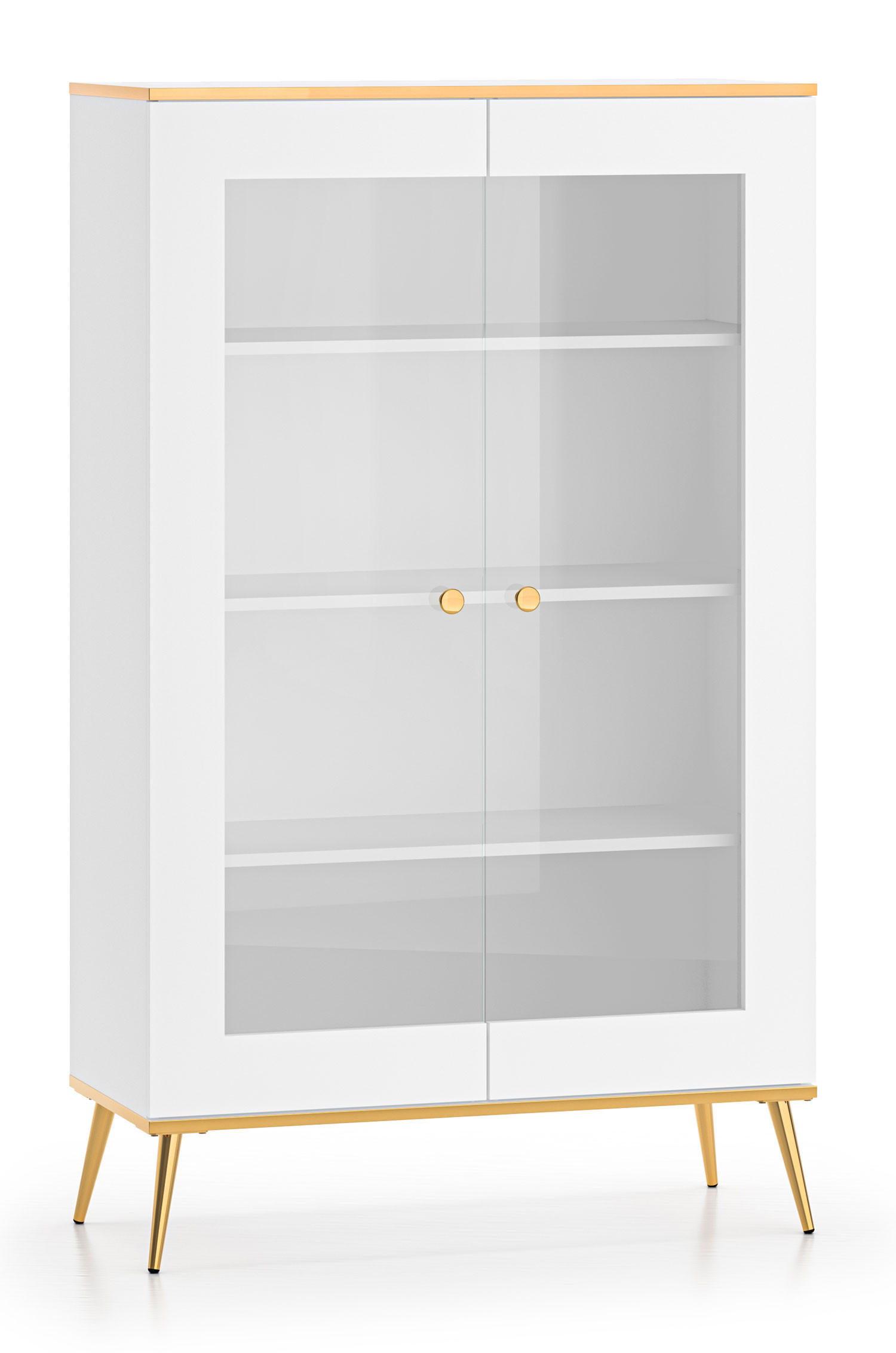 GLASVITRINE Viterbo Alpinweiß matt / goldfarben 92 / 40 / 152cm - Goldfarben/Weiß, Holz/Holzwerkstoff (92/152/40cm) - Feldmann-Wohnen