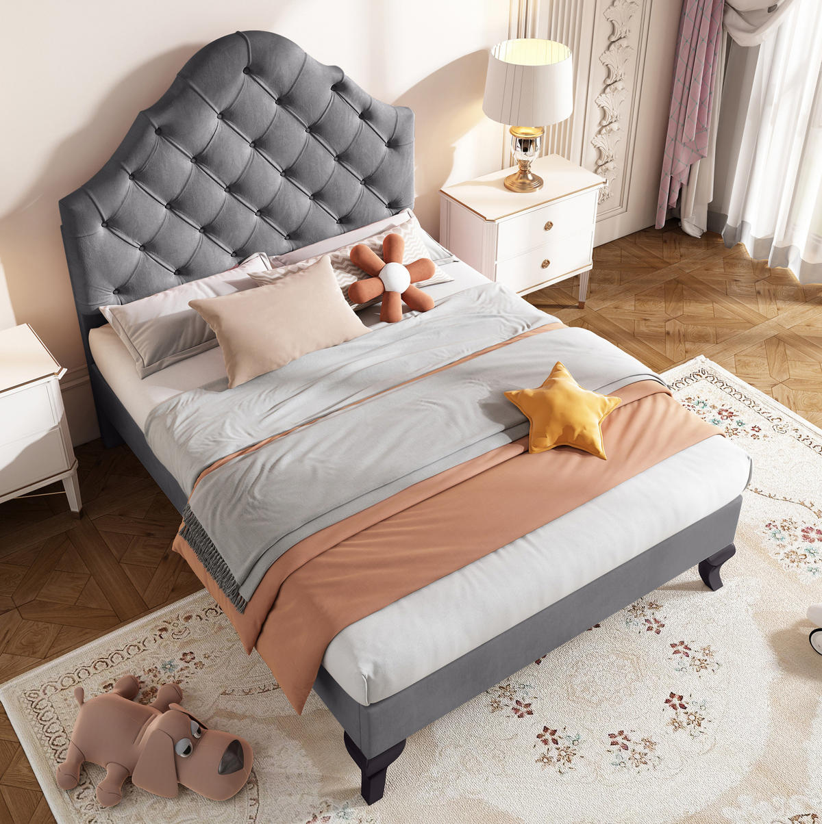 POLSTERBETT 90/200 cm grau aus Samt mit Lattenrost - Grau, Textil (90/200cm) - OKMYHOME
