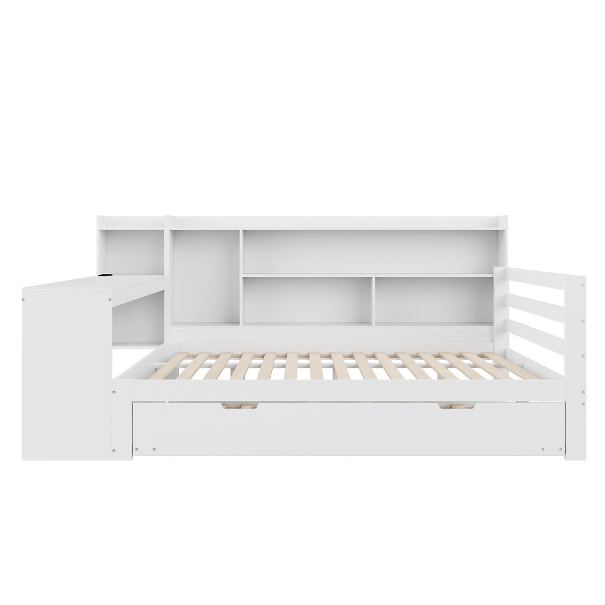 BETT Aus Massivholz mit ausziehbarem Bett und Schreibtisch Weiß 140/200 cm - Weiß, Holz (140/200cm) - OKWISH