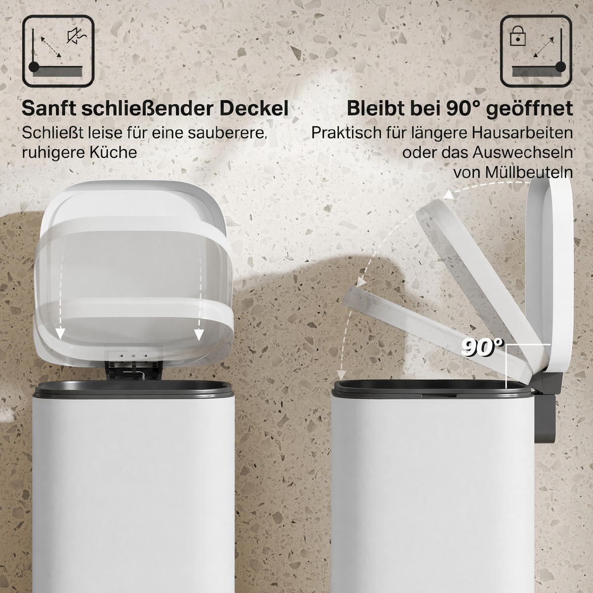 MÜLLEIMER Weiß 36.0/29.0/59.5 cm - Weiß, Metall (29/59.5/36cm) - HOMCOM