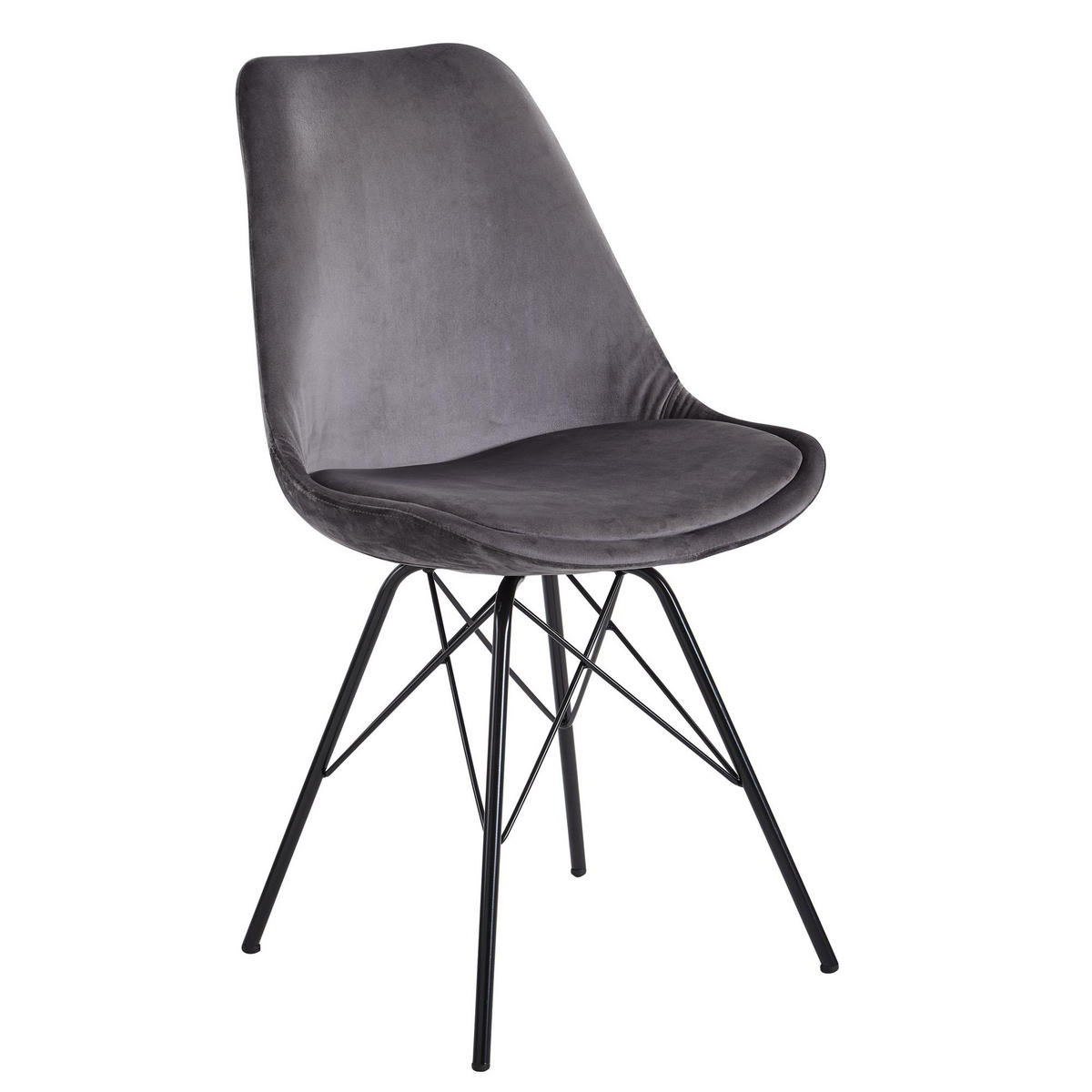 ESSZIMMERSTUHL 2er Set mit Metallgestell Skandinavisch gepolstert, Grau-Schwarz 58x48x86 cm - Schwarz/Grau, Textil/Metall (58/86/48cm) - KADIMA DESIGN