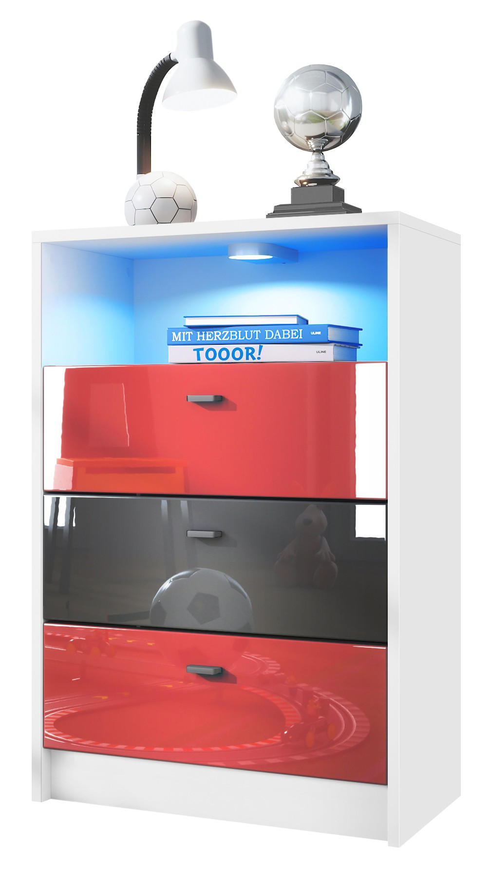 KOMMODE Pino Fronten Rot, Schwarz & Rot - Weiß, Holzwerkstoff (56/86/36cm) - Vladon