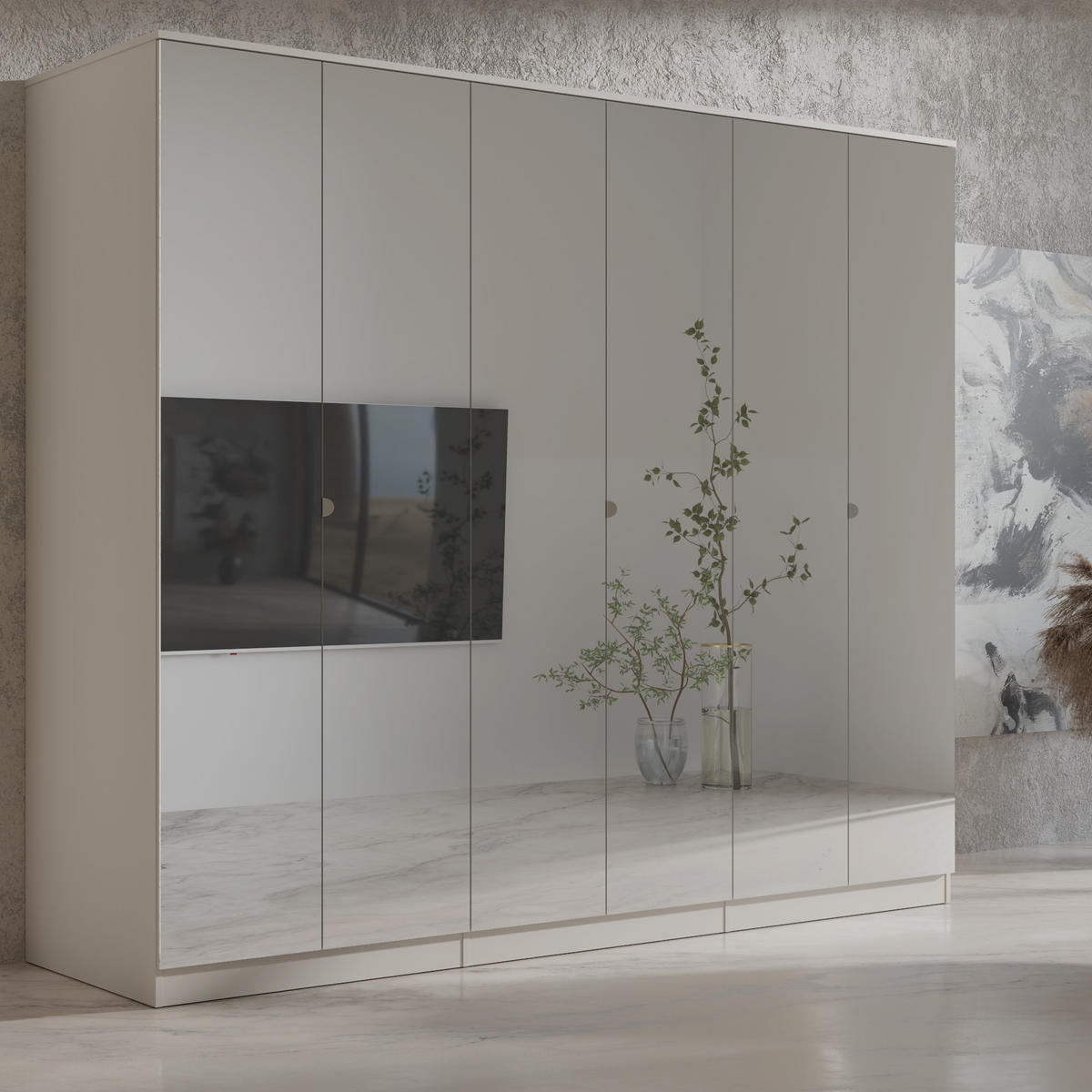 DREHTÜRENSCHRANK mit Spiegel Monza 6D 240 Kaschmir - Kaschmir/Grau, Holzwerkstoff/Metall (240/200/60cm) - mzm24