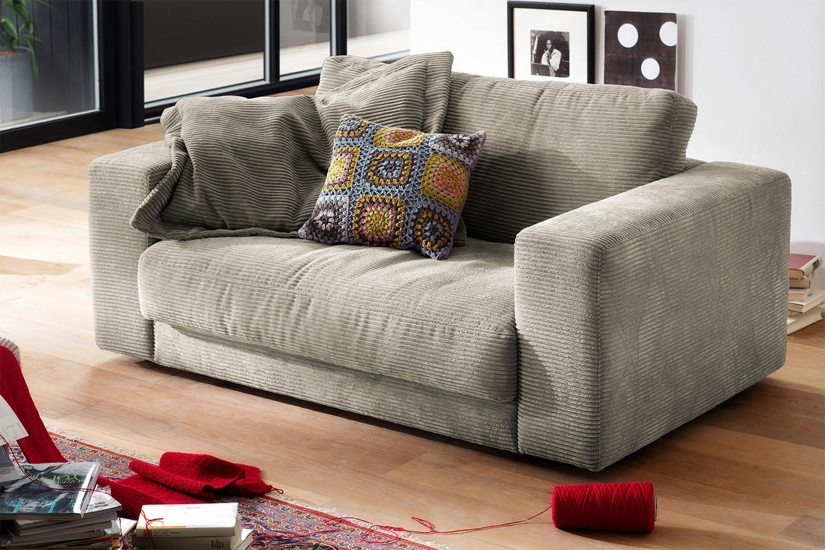 LOVESEAT MADELINE Granit Cord - Greige/Schwarz, Kunststoff/Textil (170/86/127cm) - KAWOLA