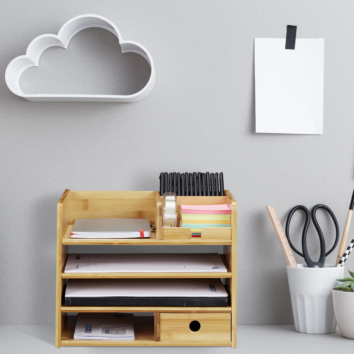 SCHREIBTISCH-ORGANIZER - Hellbraun, Holz (24/33/26cm) - Relaxdays