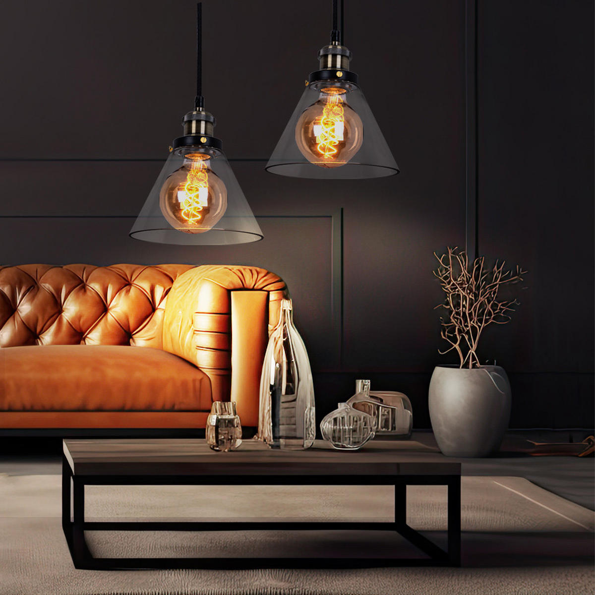 HÄNGELEUCHTE Metall Schwarz Klar - Schwarz, Glas (18/23/110cm)