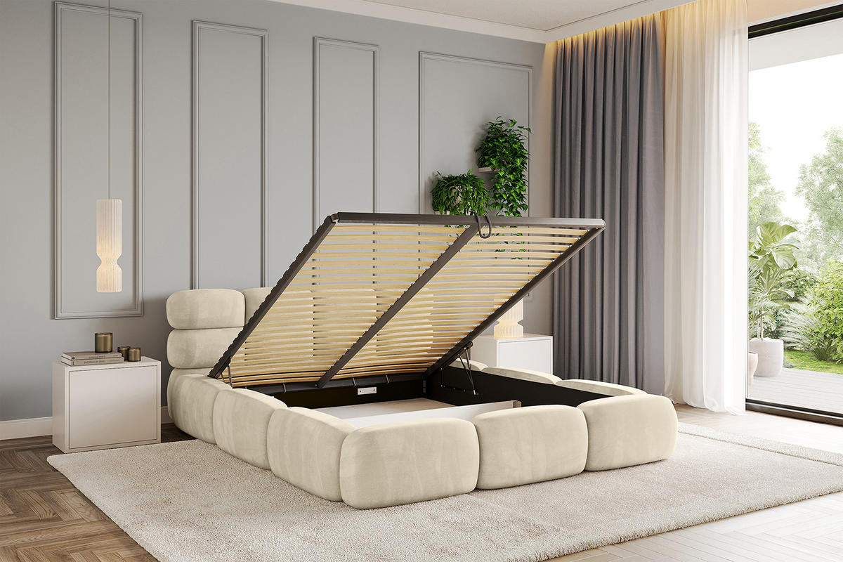 POLSTERBETT mit Bettkasten und Lattenrost, Boxbett ohne Matratze - NOMA 160x200 Beige - Beige, Holzwerkstoff/Textil (160/200cm) - ALTDECOR