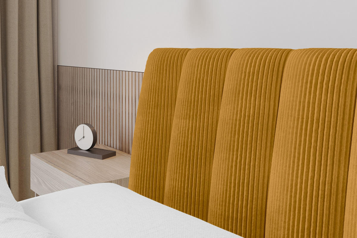 POLSTERBETT mit Bettkasten und Lattenrost, Boxbett ohne Matratze - ILAN 180x200 Senfgelb - Currygelb, Holzwerkstoff/Textil (180/200cm) - ALTDECOR