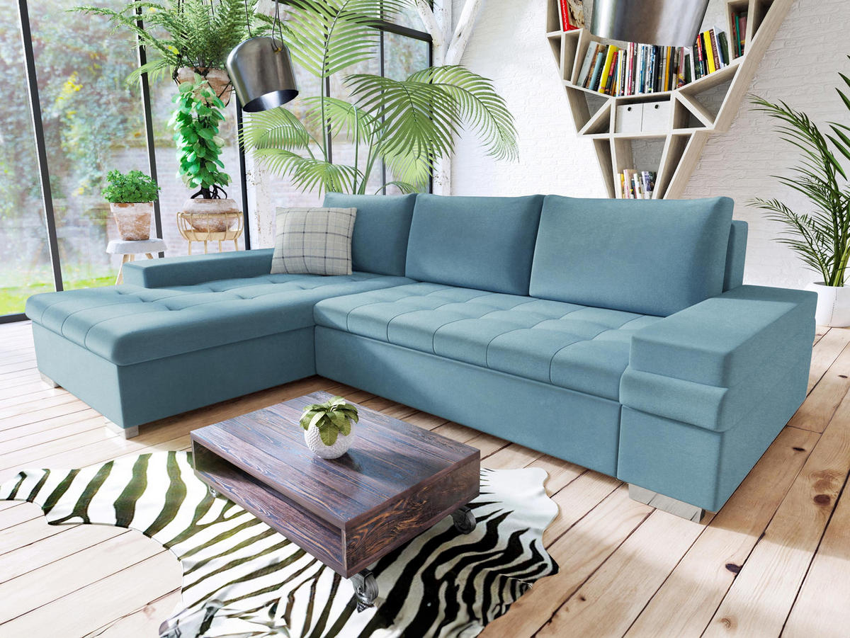 ECKSOFA Bangkok Mini - Blau/Silberfarben, Holz/Textil (274/182cm) - MIRJAN24