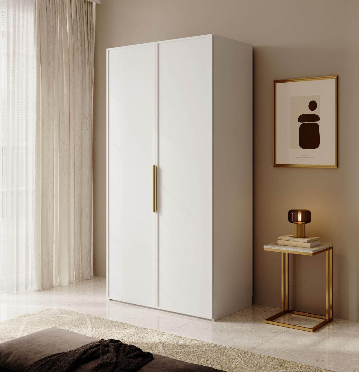 KLEIDERSCHRANK Frame Weiß 100 cm - Goldfarben/Weiß, Holzwerkstoff/Metall (100/200.5/57cm) - Selsey