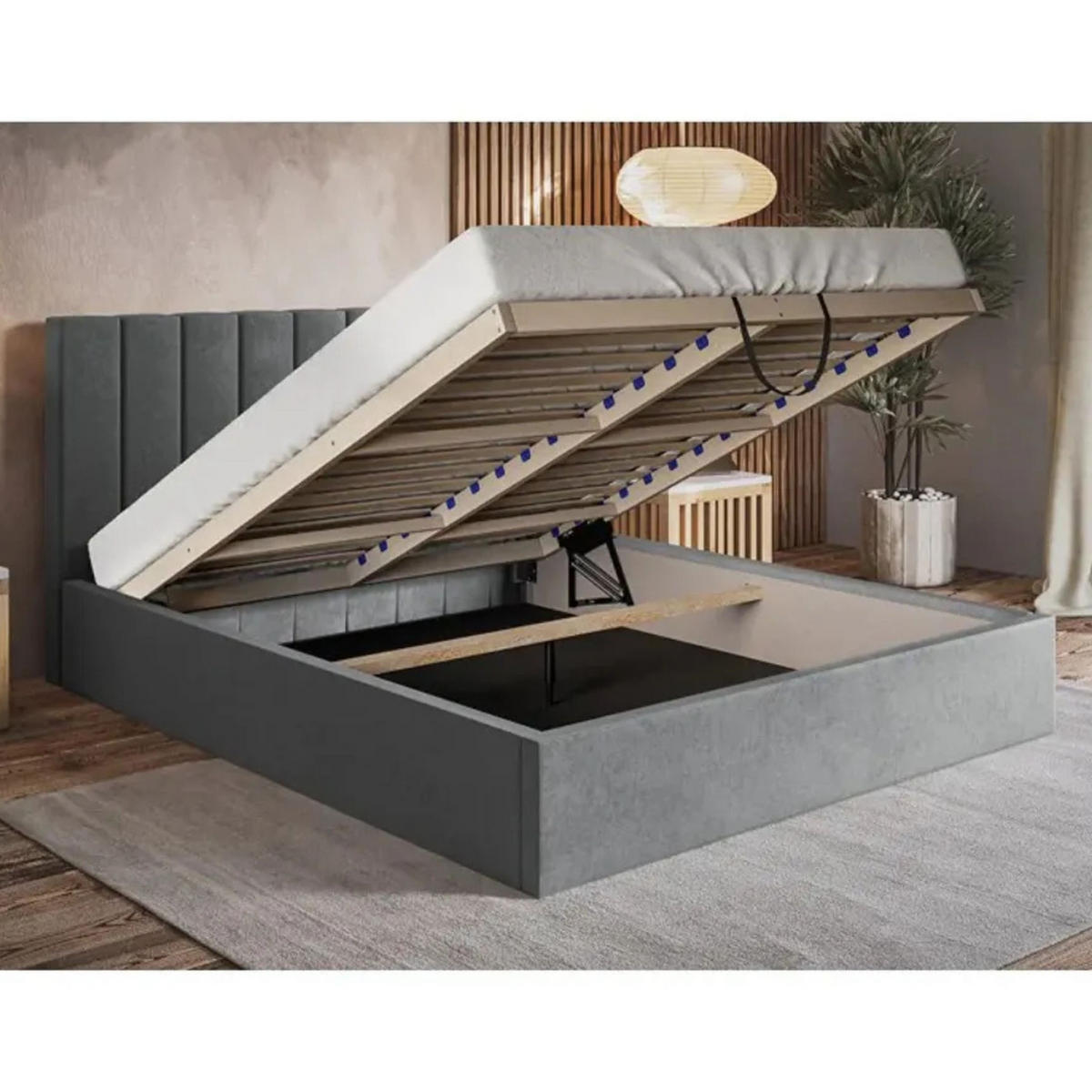 POLSTERBETT SIM 9 mit Kopfteil, 120 x 200 cm mit Bettkasten und Lattenrost aus Holz, Velourstoff, Farbe: Beige - Beige, Holz/Kunststoff (120/200cm) - Sepro Meble