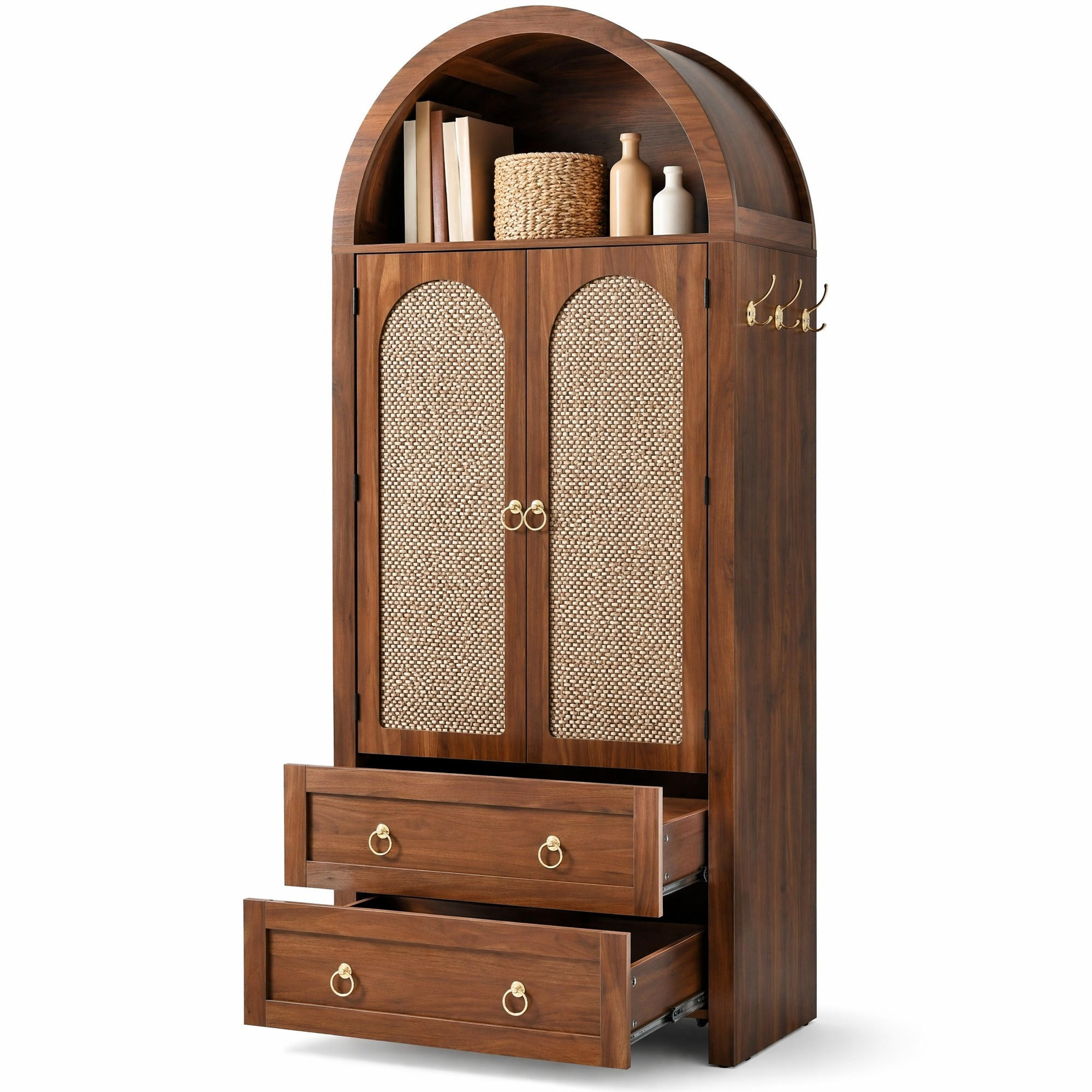 BÜCHERREGAL in Walnussfarben Aufbewahrungsschrank mit Doppelschubladen für Wohn- und Schlafzimmer, B80/T40/H180 cm - Nussbaumfarben, Holzwerkstoff/Metall (80/180/40cm) - STILVORA