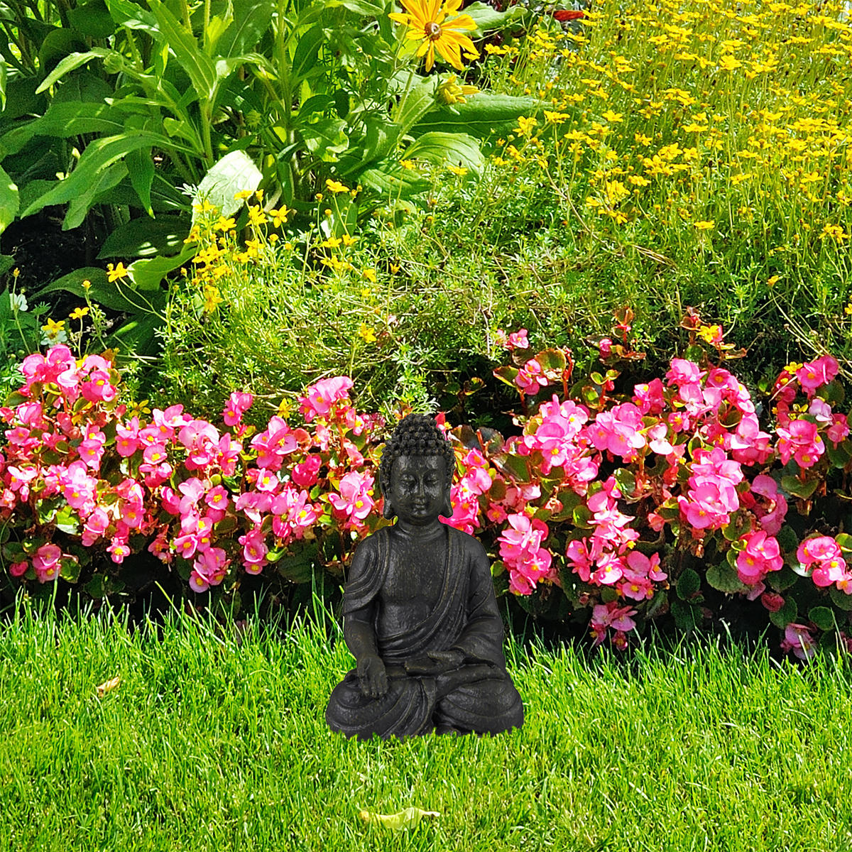 BUDDHAFIGUR - Anthrazit, Kunststoff (18/30/11cm) - Relaxdays