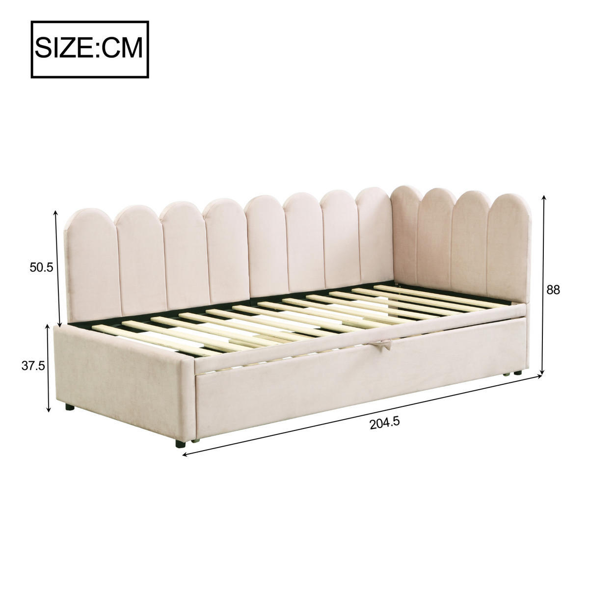 POLSTERBETT aus Samt 90/180x200 cm in Beige mit Ausziehbett - Beige, Textil (90/200cm) - Modfu