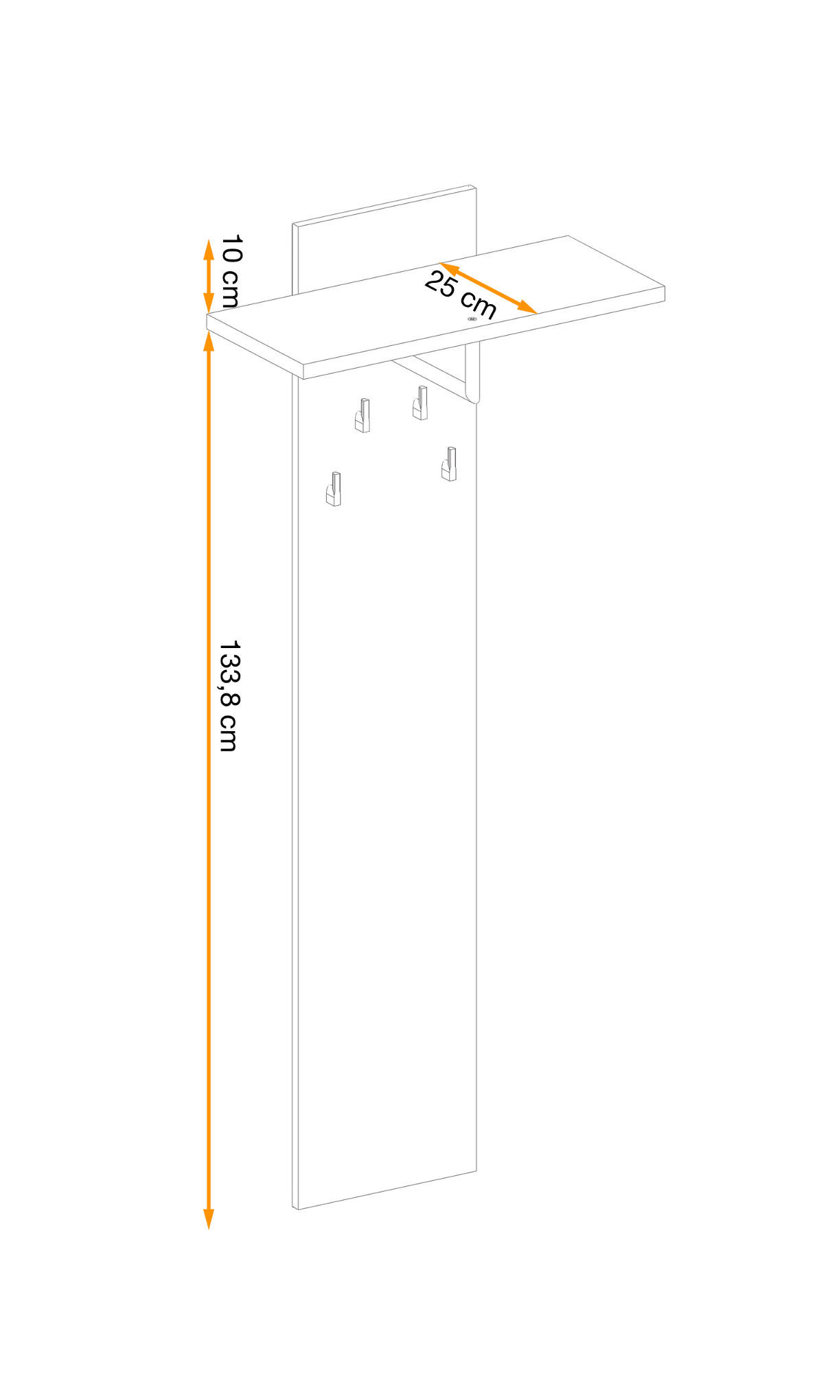 GARDEROBENPANEEL Eiche Jackson 60 cm, Wandgarderobe mit Kleiderstange - Eichefarben, Holzwerkstoff (60/146/28cm) - Furn.Design