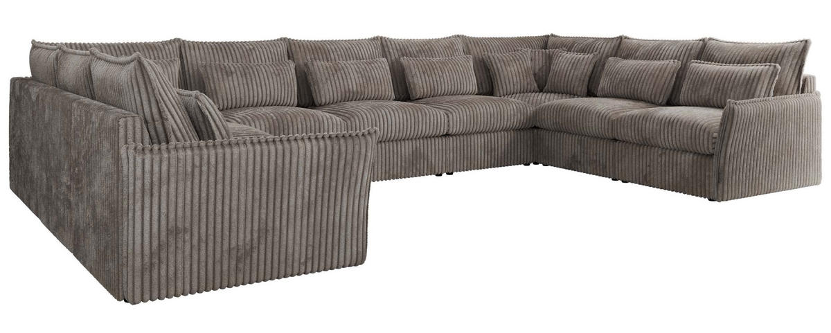 WOHNLANDSCHAFT VERSO U 9M Hellbraun Cord - Hellbraun/Schwarz, Kunststoff/Textil (442/93/270cm) - MKS