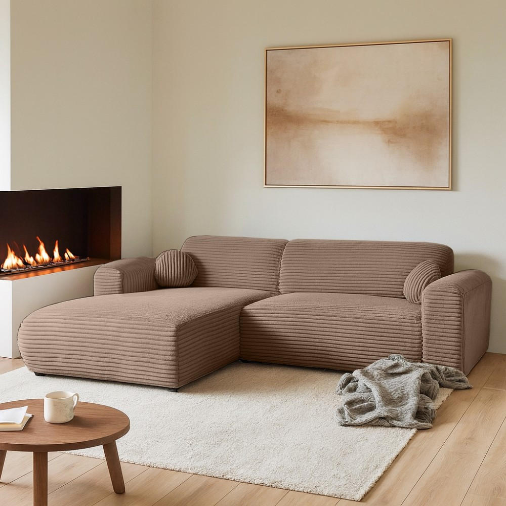 ECKSOFA Puerto, ohne Schlaffunktion, Hellbraun, links - Hellbraun/Schwarz, Textil (269/170cm) - Beautysofa