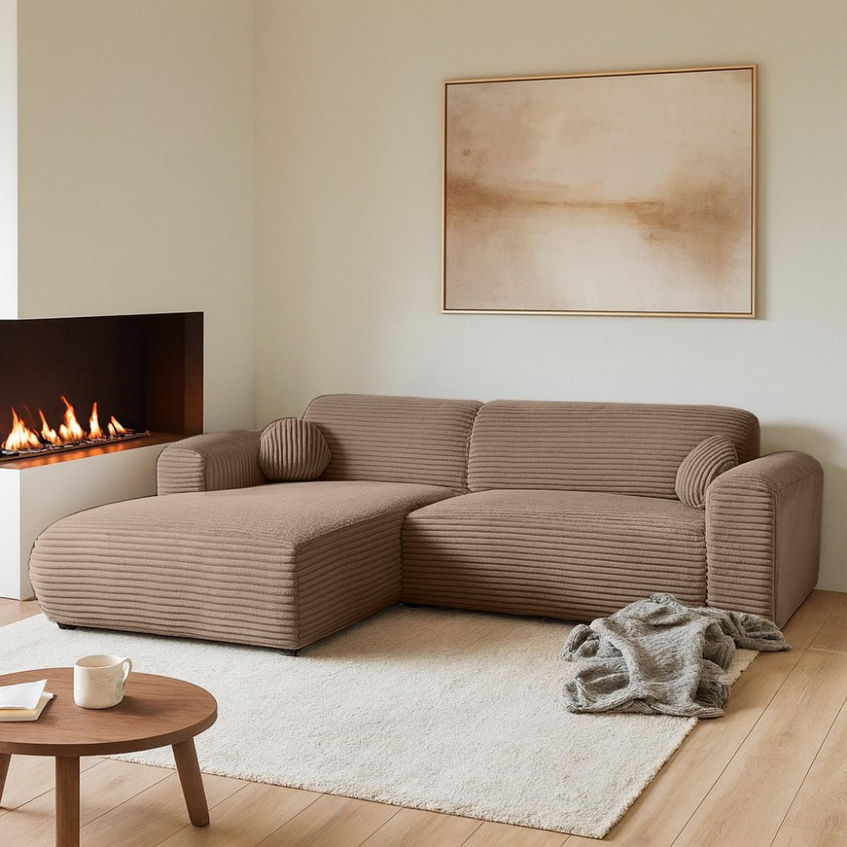 ECKSOFA Puerto, ohne Schlaffunktion, Hellbraun, links - Hellbraun/Schwarz, Textil (269/170cm) - Beautysofa