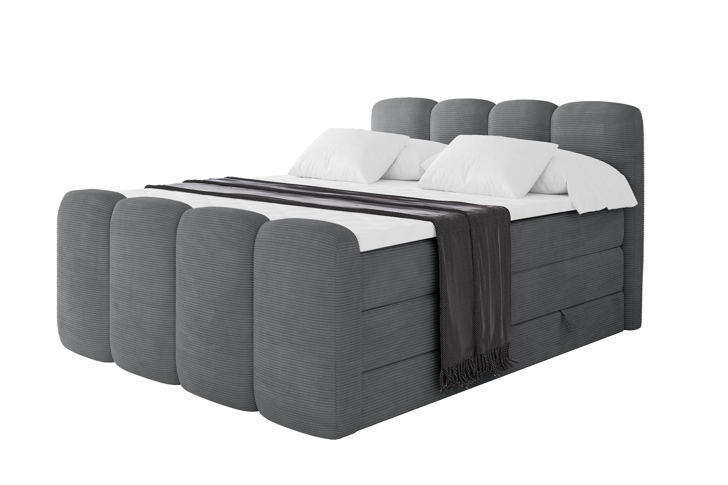 BOXBETT mit Matratze H3|H4 - NINA-Z KING - 160x200 cm - Dunkelgrau - Taupe, Holzwerkstoff (160/200cm) - ALTDECOR