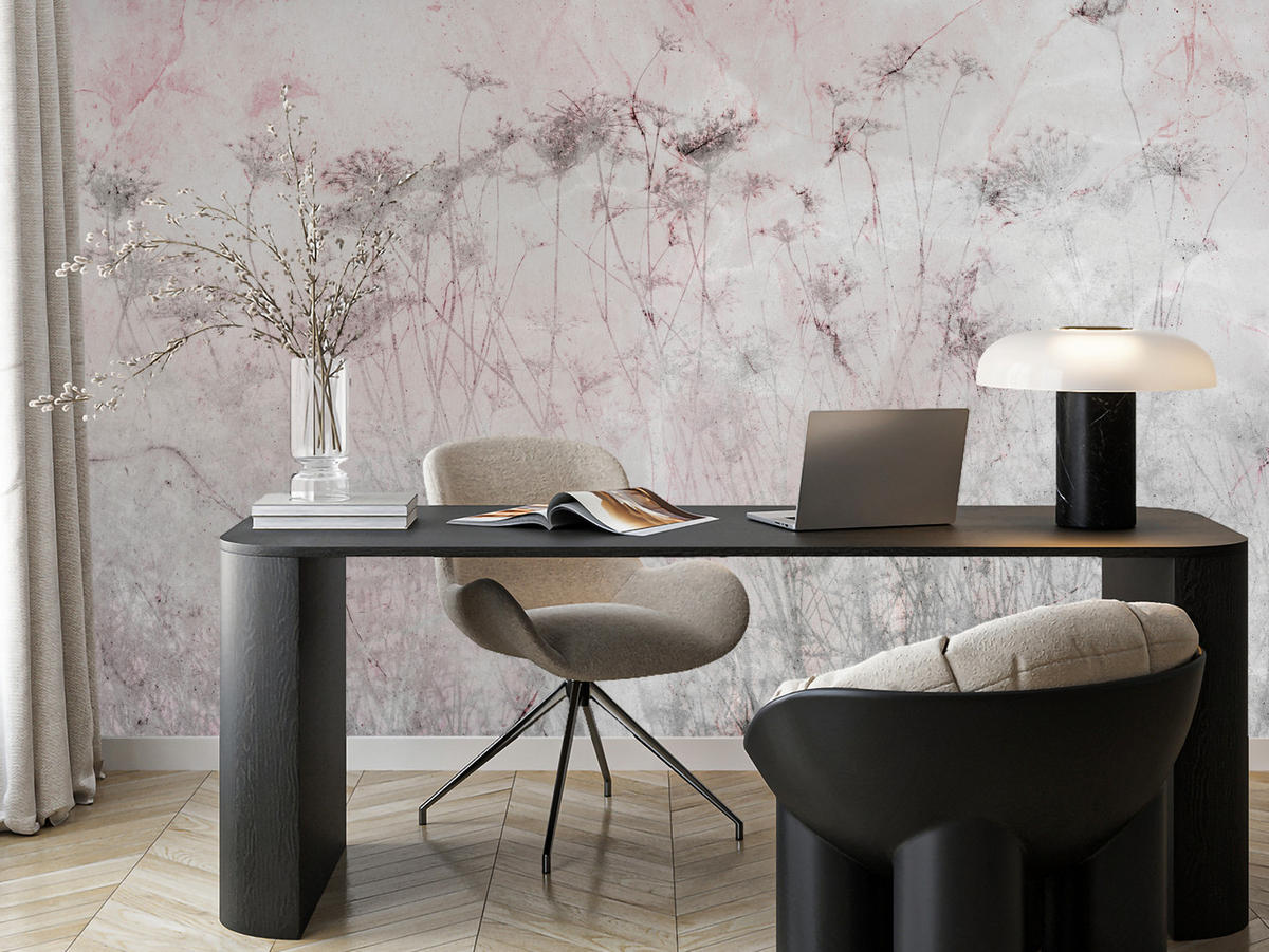 FOTOTAPETE für Schlafzimmer Blumen Wiese Gras Zarte Landschaft 400x280 - Violett/Rosa, Papier (400/280cm) - Muralo