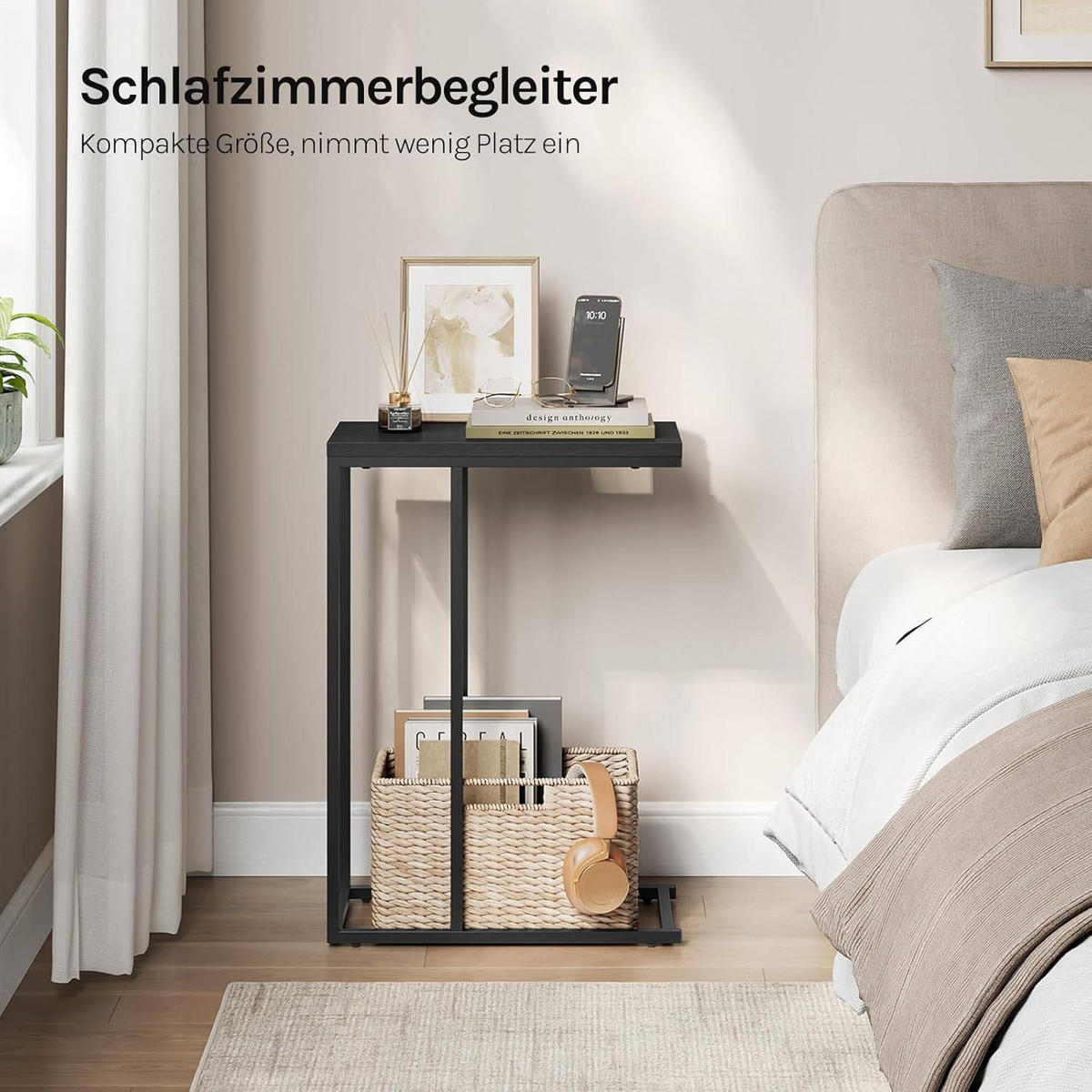 BEISTELLTISCH, Couchtisch C Form, 45 x 63,5 x 25 cm - Schwarz, Holzwerkstoff/Metall (25/45/63.5cm) - Woltu