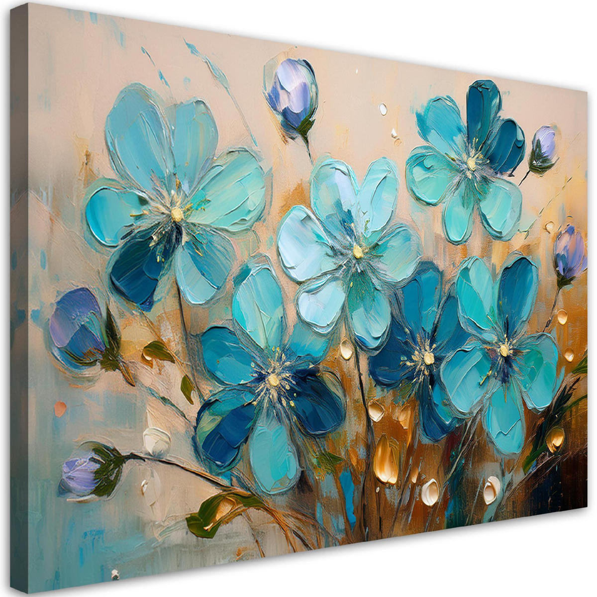 WANDBILD türkisfarbene blumen pflanzen natur - Türkis, Textil (60/40cm) - Feeby