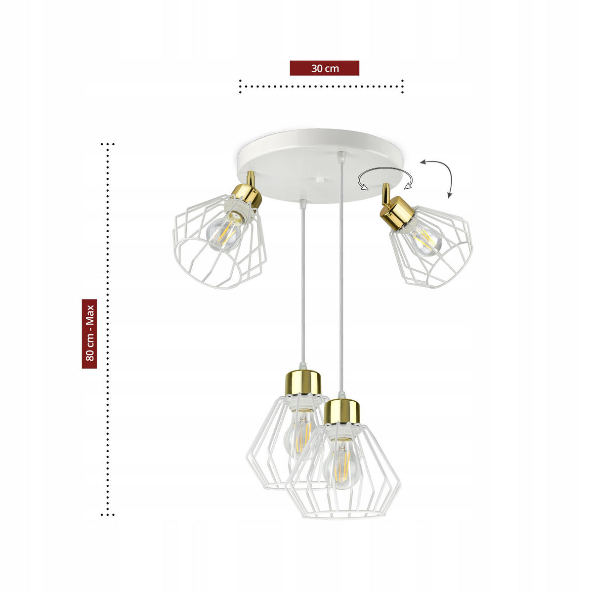 DECKENLEUCHTE LOFT - Goldfarben/Weiß, Metall (30/30/80cm) - kiki design