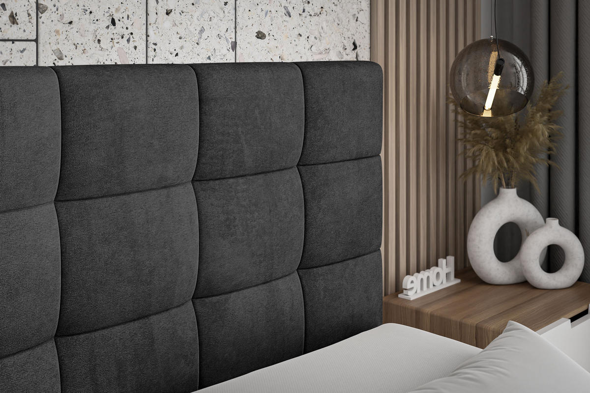 BOXBETT mit H3-Matratze und Lattenrost - BRUGO - 180x200 Schwarz - Schwarz, Holzwerkstoff (180/200cm) - ALTDECOR