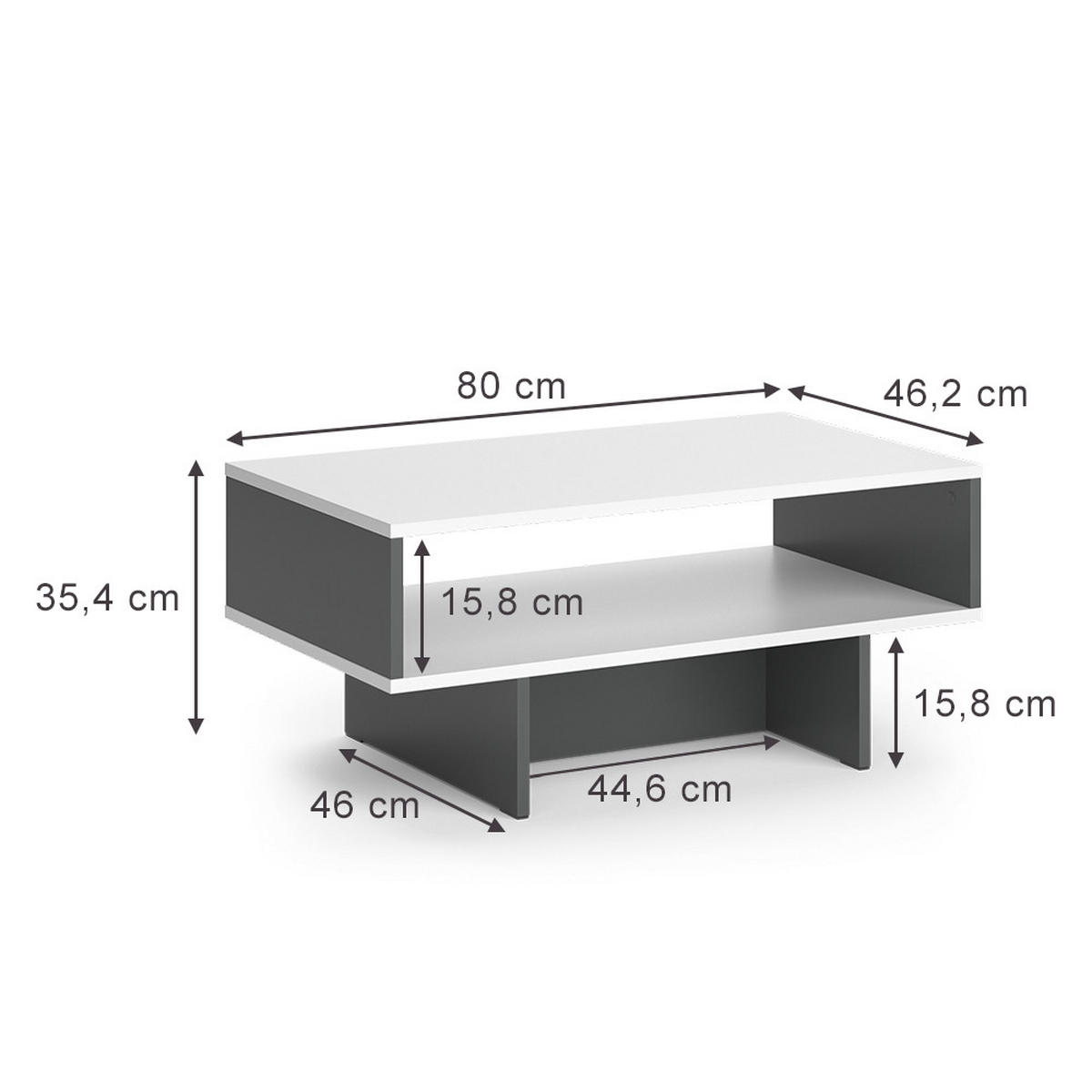 COUCHTISCH Josef Weiß/Anthrazit 80 x 46,2 cm mit 1 Regal - Anthrazit/Weiß, Holzwerkstoff (46.2/80/35.4cm) - Vicco