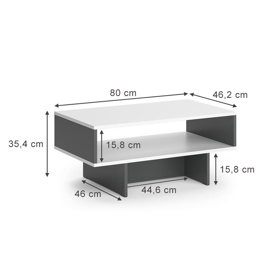 Thumbnail - Vicco Couchtisch, Weiß, Anthrazit, Holzwerkstoff, 2 Fächer, Rechteckig,Rechteckig, 80x35.4x46.2 cm, Wohnzimmer, Wohnzimm...