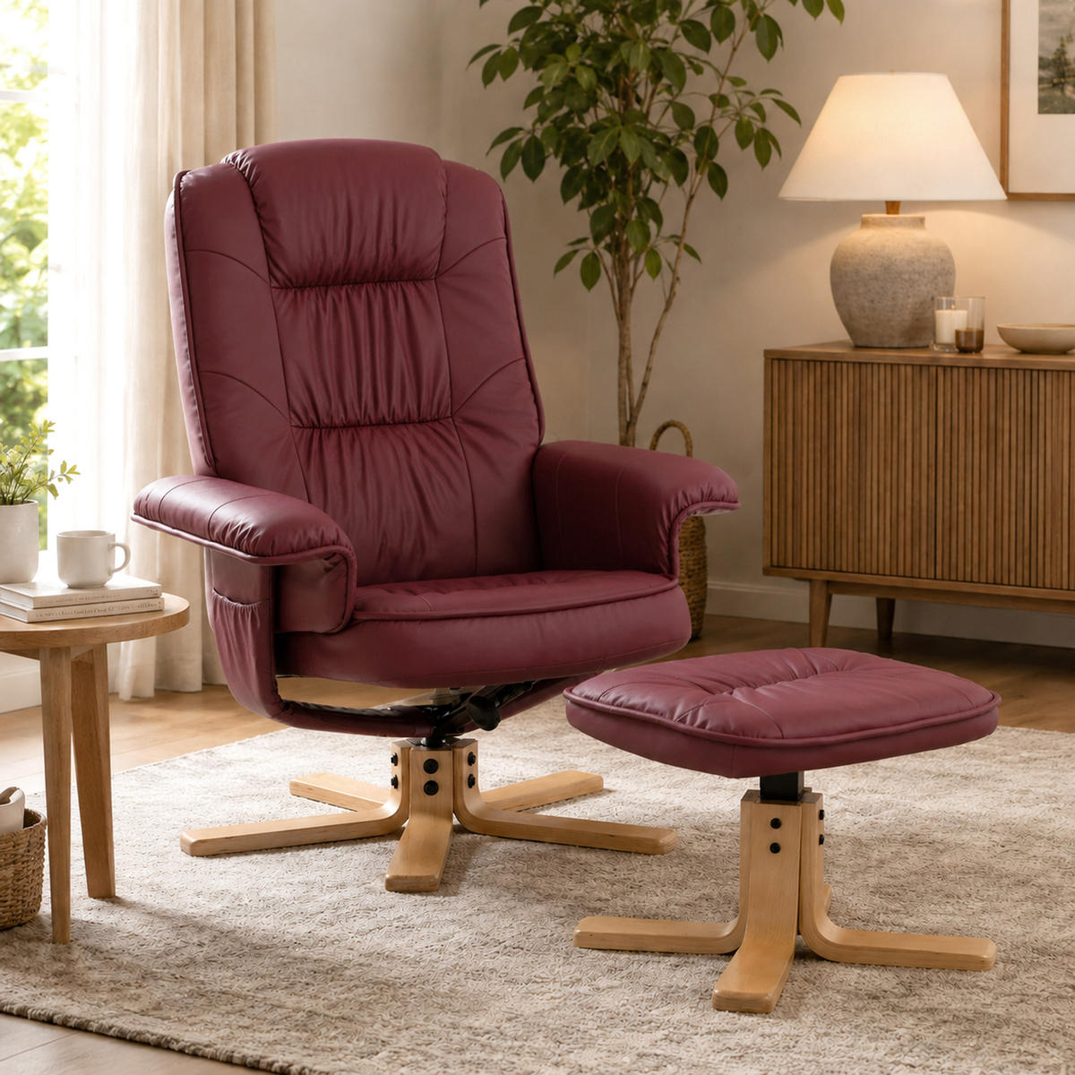 RELAXSESSEL MIT HOCKER Bordeaux - Bordeaux, Textil (80/100/105cm) - MCW