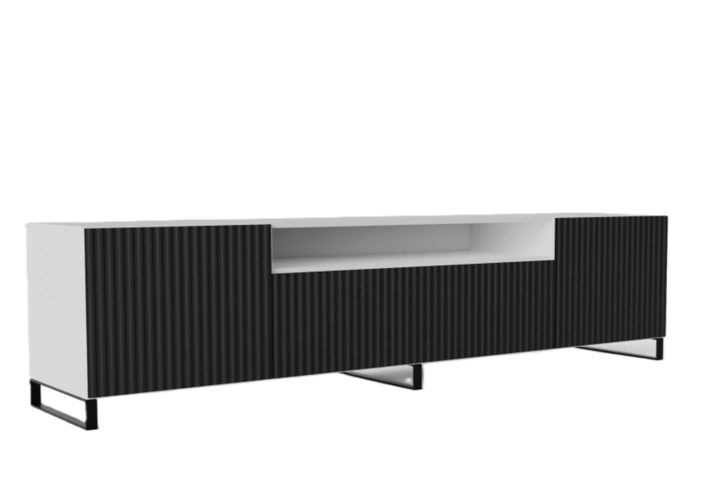TV-SCHRANK Weiß Schwarz NOELI Gerillte Front Mit Regalen - Schwarz/Weiß, Holzwerkstoff (200/53/41cm) - Sepro Meble
