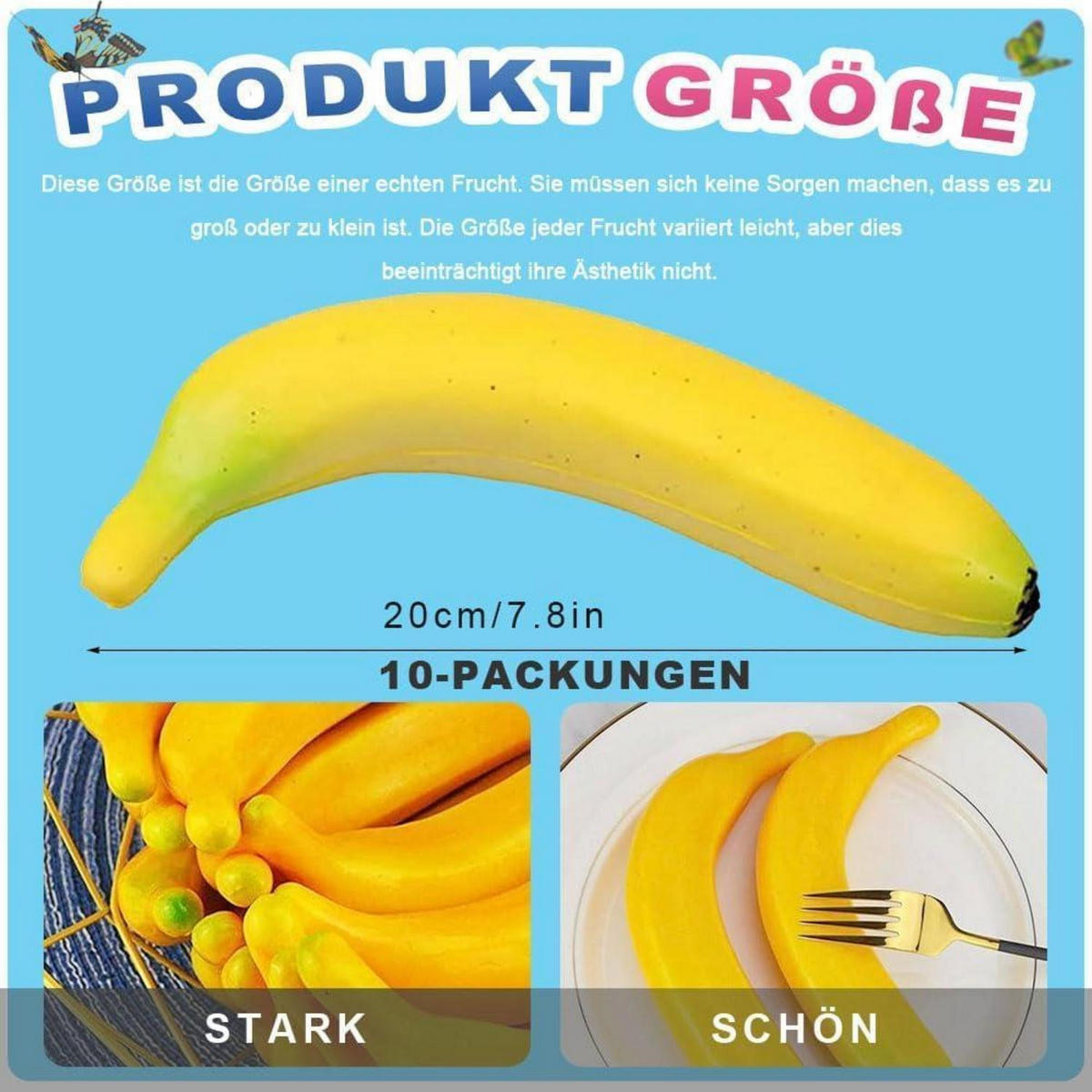 KÜNSTLICHE Bananen 10 Stück Set - Gelb, Kunststoff (3cm)