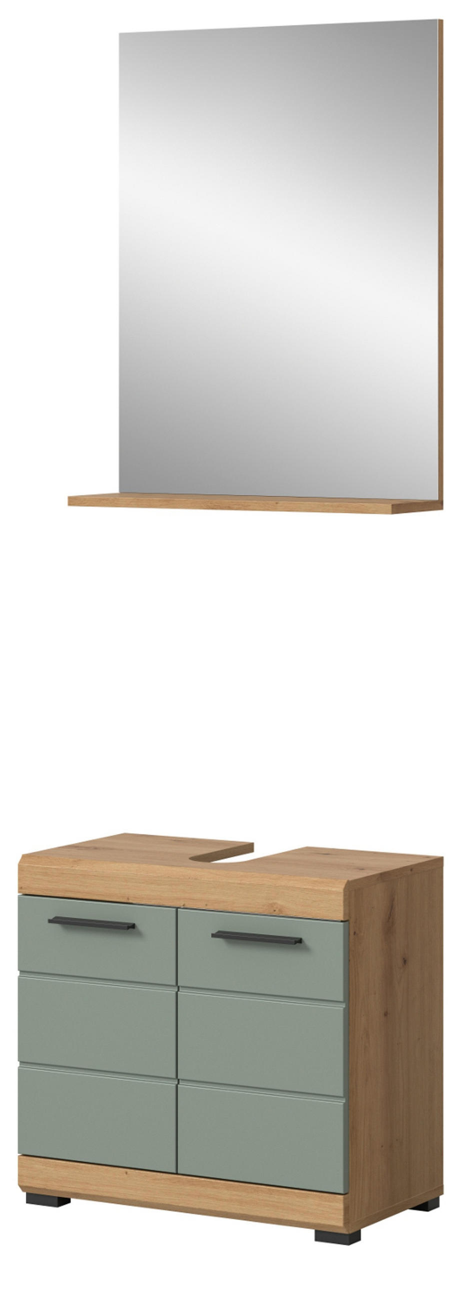 BADMÖBEL-SET Salbei grün, Eiche Artisan 2-teilig 60 cm, Kombination mit Spiegel - Salbeigrün/Schwarz, Glas/Holzwerkstoff (60/191/34cm) - Inn.Furn
