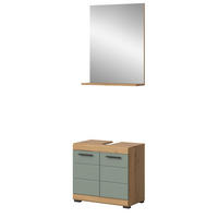 BADMÖBEL-SET Salbei grün, Eiche Artisan 2-teilig 60 cm, Kombination mit Spiegel - Salbeigrün/Schwarz, Glas/Holzwerkstoff (60/191/34cm) - Inn.Furn