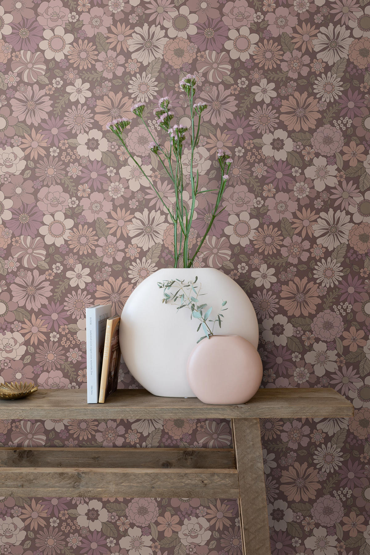 TAPETE Retro Blumen 53 cm x 10.05 m - Lila, Papier (53/1000cm) - ESTAhome