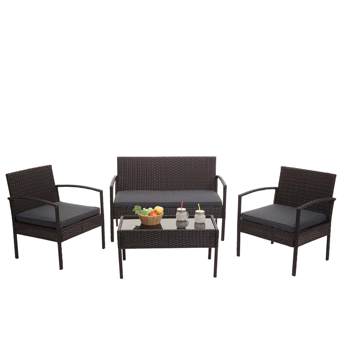 POLY-RATTAN GARNITUR Braun, Anthrazit - Anthrazit/Braun, Kunststoff - MCW