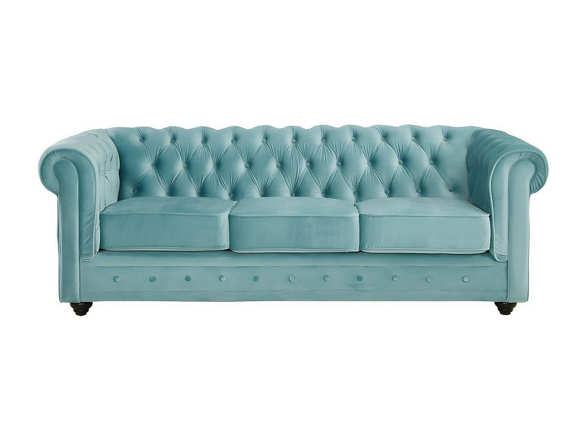 COUCHGARNITUR 3+1+1 - Samt - Hellblau - CHESTERFIELD - Hellblau, Textil (88/72/205cm) - Vente-Unique