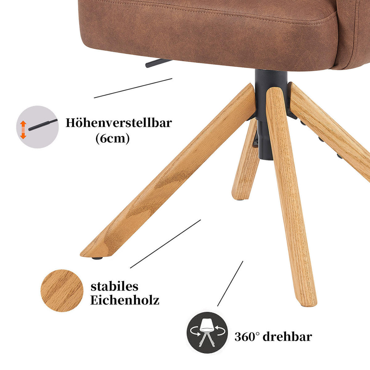 BÜROSTUHL Mika-Tesa 2er-Set - Honigeiche/Braun, Eichenholz/Holz (59/95/66cm) - DUBI Möbel