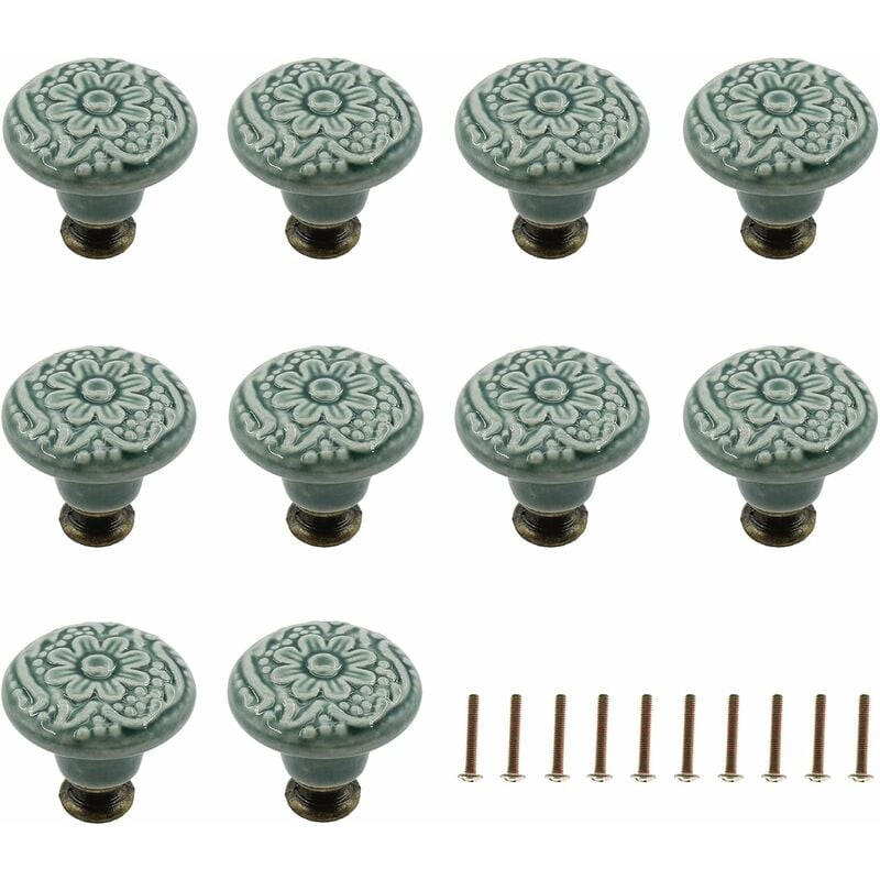 SCHRANKKNOPF Keramik Grün 10er-Set - Grün, Metall (3.4/3.4/3.4cm)