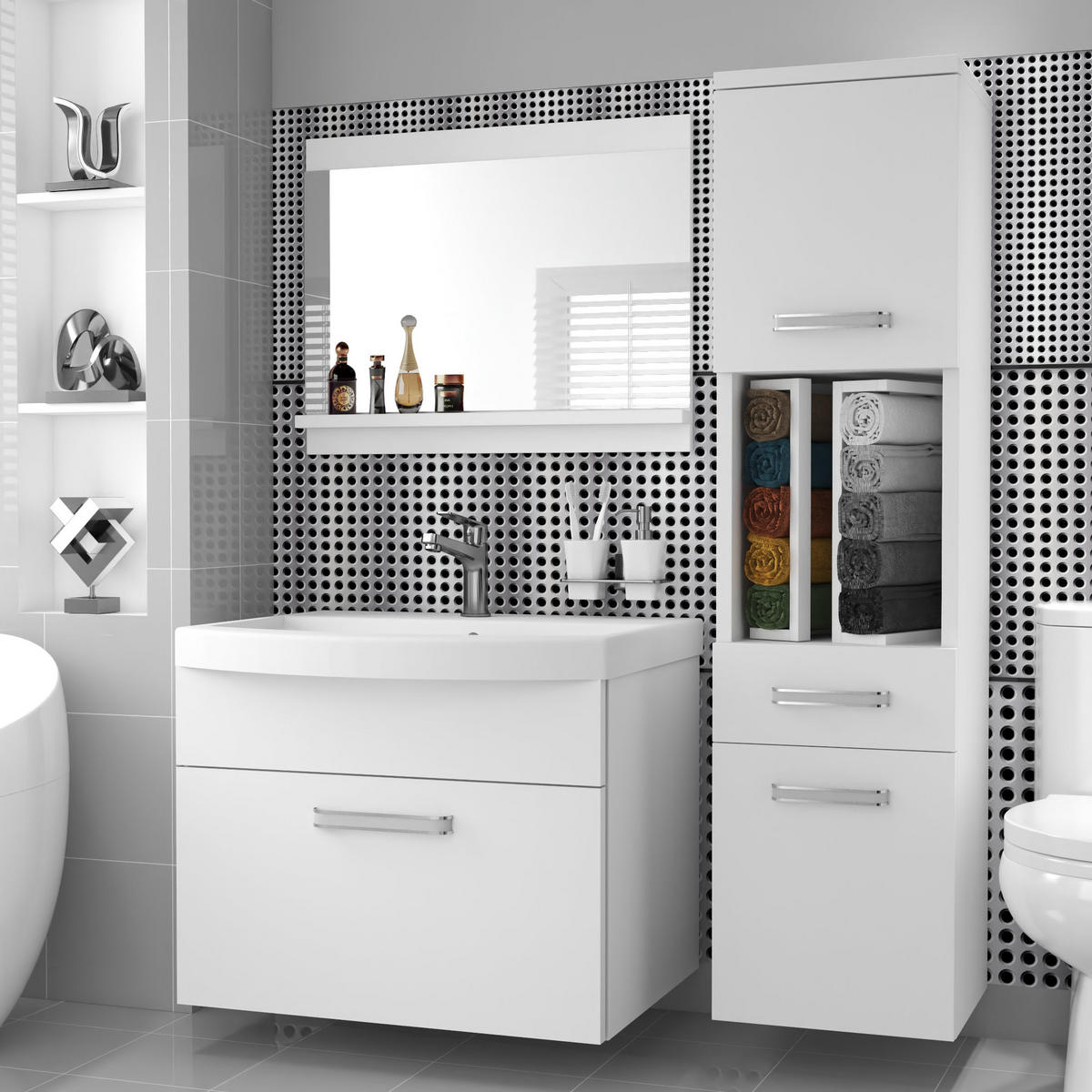 BADMÖBEL Badezimmer SET PRI M3, Weiß Matt, 90 cm - Weiß, Holz (38.7/113.5/90cm) - B BELINI GROUP