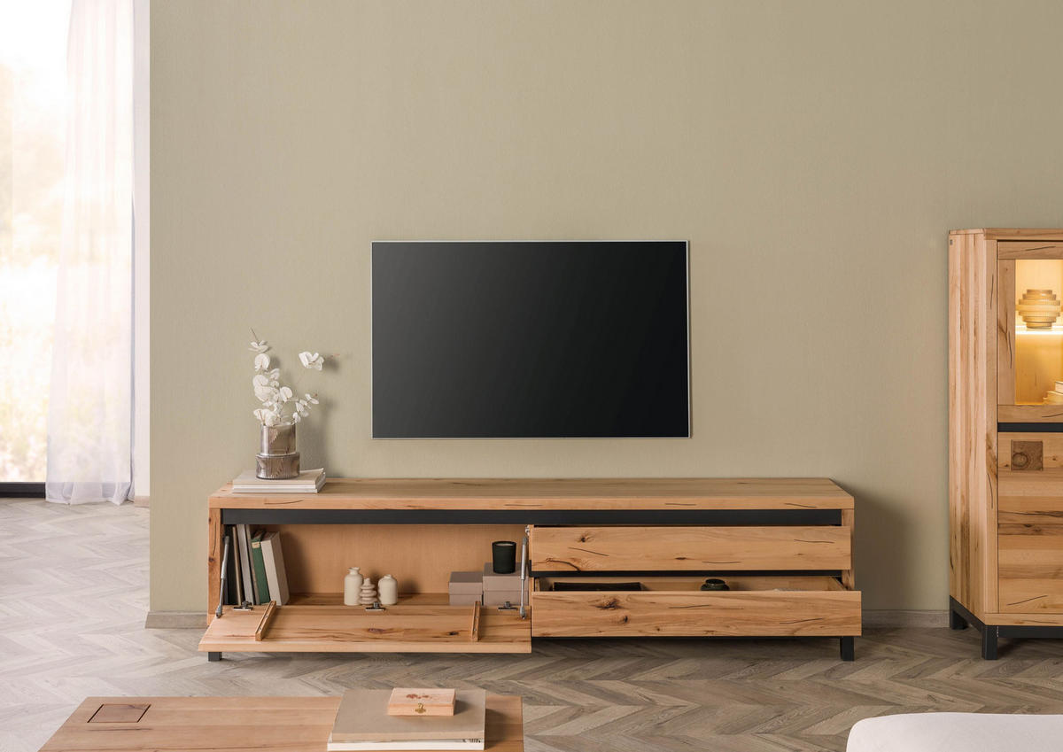 TV-BOARD Kernbuche 220x40x56 natur geölt VILLANDERS #154 - Hellbraun, Holzwerkstoff (220/56/40cm) - Massivmoebel24