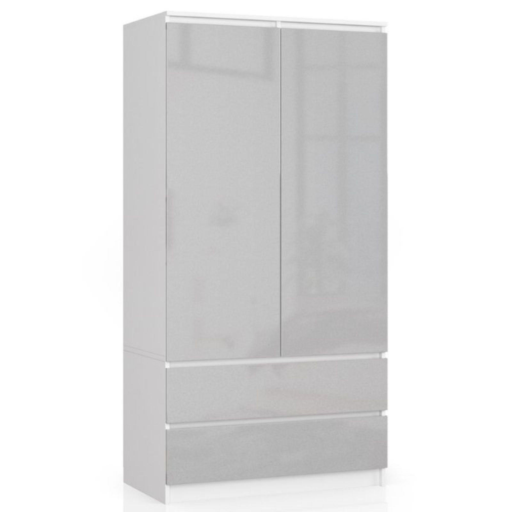 Akord Kleiderschrank Weiß, Hellgrau 90x180x51 cm