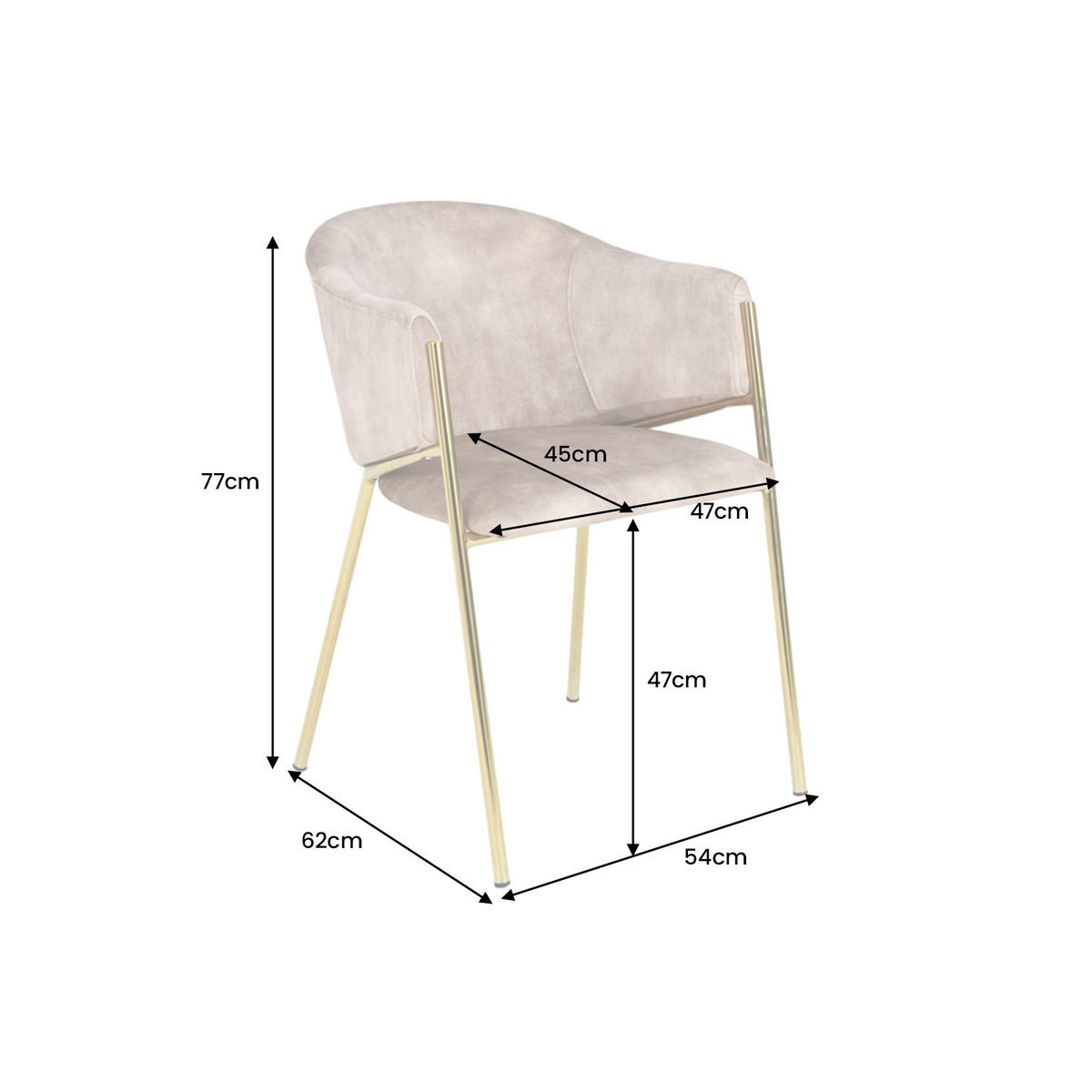 STUHL NOBLESSE Samt Beige 80 cm - Champagner/Beige, Textil/Metall (52/77/60cm) - riess-ambiente