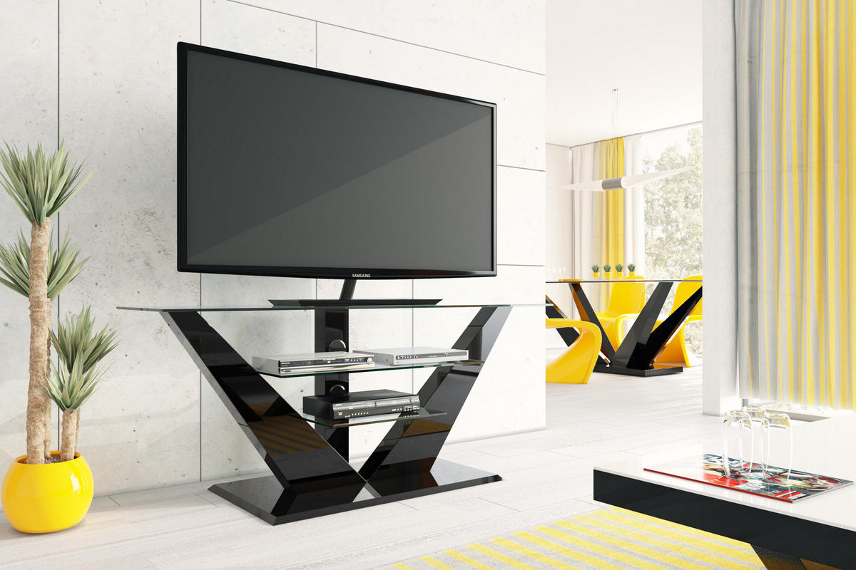 FERNSEHTISCH rechteckig Schwarz Hochglanz Glas 140/65/53 cm - Schwarz Hochglanz, Holzwerkstoff (53.5/65/140cm)