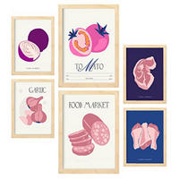 POSTER Set Mit 6 Lebensmittel Und Ernährungs Rosa Essen Natur Und Botanikdrucke Für Innenarchitektur A3 & A4 Rahmen Aus Hellem Holz - Beige, Papier (29/3cm) - Nacnic