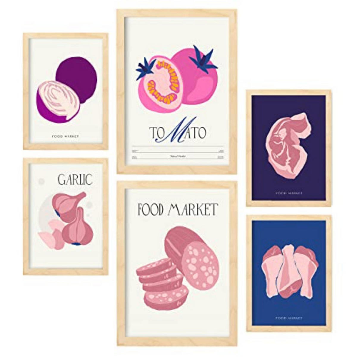 POSTER Set Mit 6 Lebensmittel Und Ernährungs Rosa Essen Natur Und Botanikdrucke Für Innenarchitektur A3 & A4 Rahmen Aus Hellem Holz - Beige, Papier (29/3cm) - Nacnic