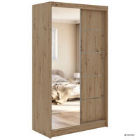 SCHWEBETÜRENSCHRANK 120 - SKORIA - Eiche Artisan mit Spiegel - Alufarben/Eiche Artisan, Holzwerkstoff/Metall (120/216/61cm) - MKS