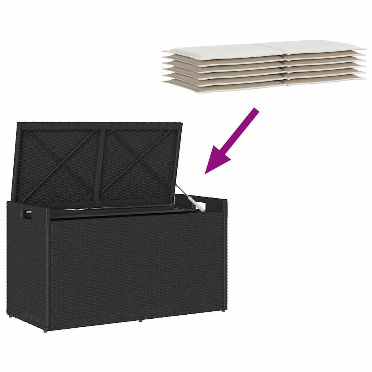 OUTDOOR-SITZBANK Mit Stauraum Und Kissen Schwarz 100 Cm - Schwarz, Kunststoff (100/57/45cm) - vidaXL
