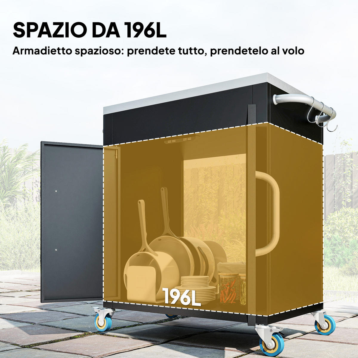 KÜCHENWAGEN, Edelstahl-Wagen mit Schrank und Haken, 86 x 50 x 86,5 cm, Schwarz - Multicolor, Metall (86/86.5/50cm) - FORIOUS